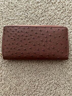 Brown Faux Ostrich Zip-Around Wallet